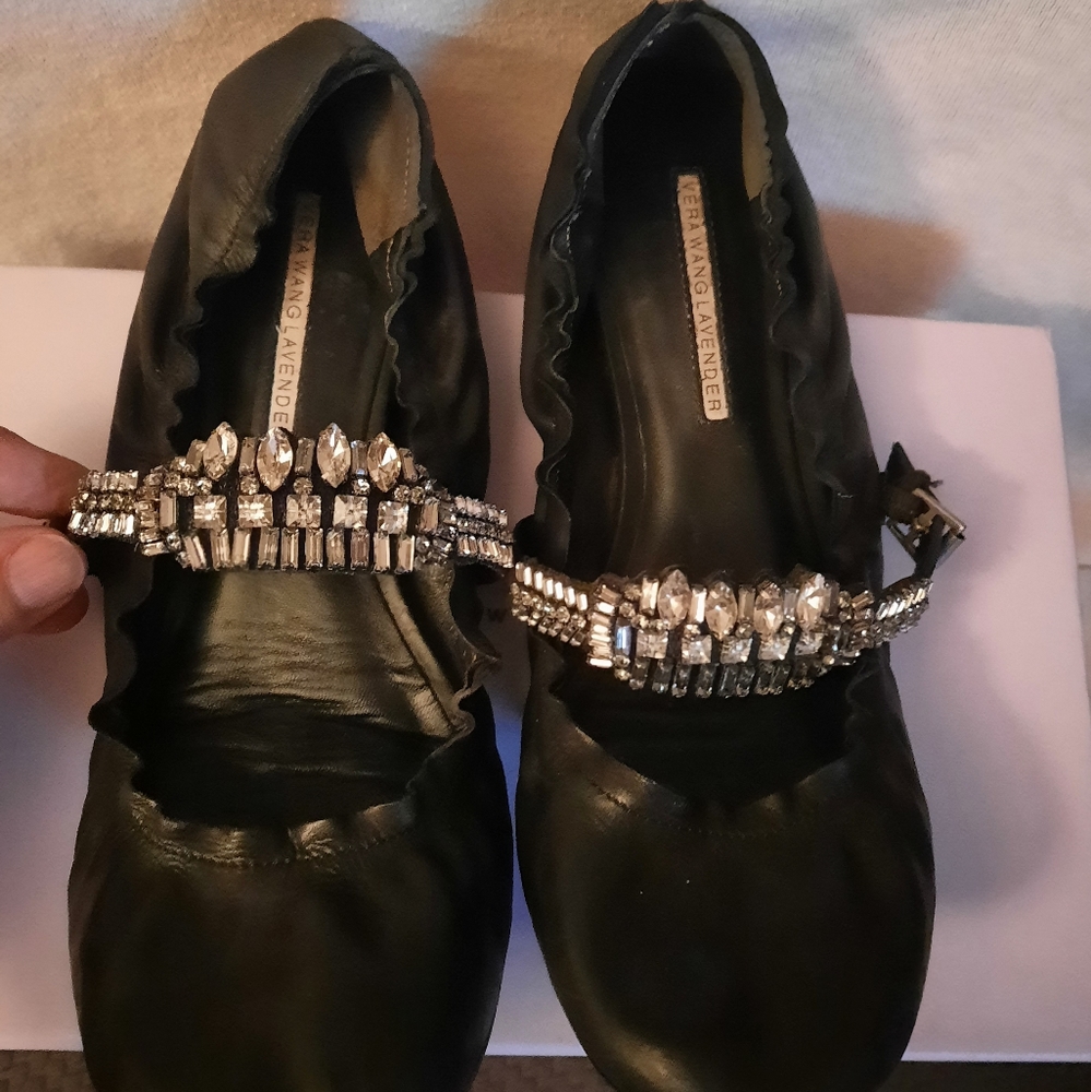 Vera Wang Lavender Rhinestone Strap Flats